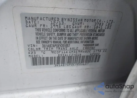 2014 Nissan Sentra S z USA, uszkodzony, nr VIN 3N1AB7AP0EY201657